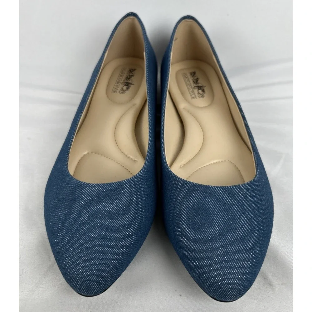 New Coach And Four Blue Chambray Glitter Denim Ballet Flats Sz 7.5 Melitta